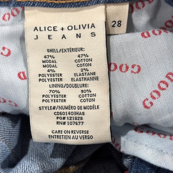 Alice + Olivia Size 28 Med Blue Good High Rise Skinny Crop Ankle Tie Jeans - Picture 7 of 8